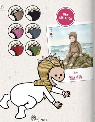 PREORDER Manymonths - Kominiarka merino rosnąca z dzieckiem DINO (wybór rozmiaru)